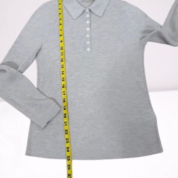 Everlane Women's Merino Wool Soft Pibbed Polo Sweater Long Sleeve Size XL Beige - Picture 7 of 8